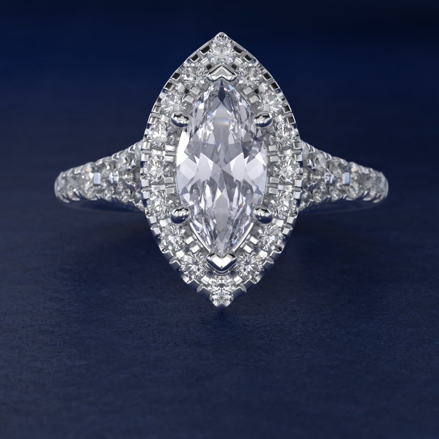 Lace Bridge Split Shank Halo Diamond Engagement Ring in Platinum (3/4 ct. tw.) - Marquise Center