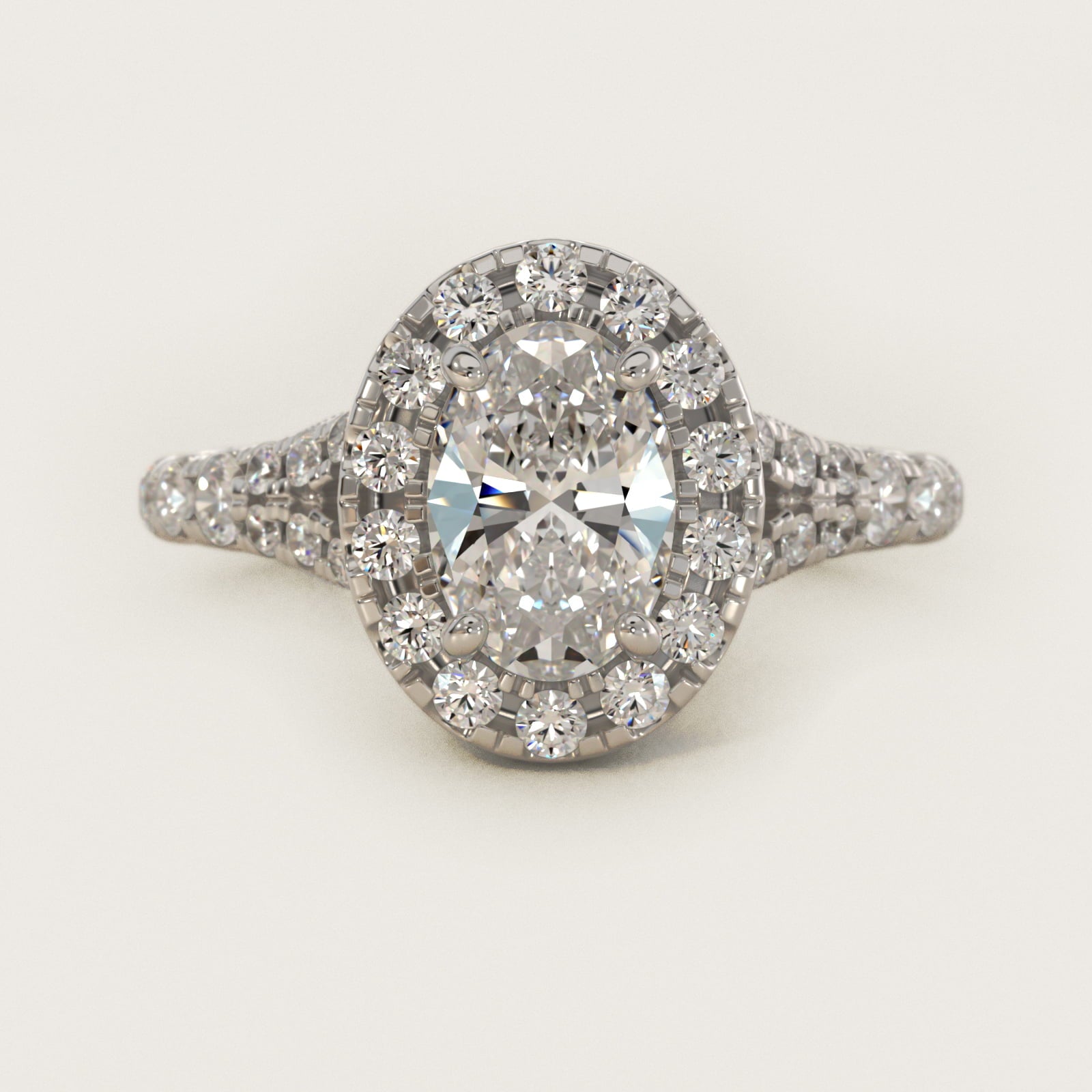 Lace Bridge Split Shank Halo Diamond Engagement Ring in 14k White Gold (3/4 ct. tw.) - Oval Center