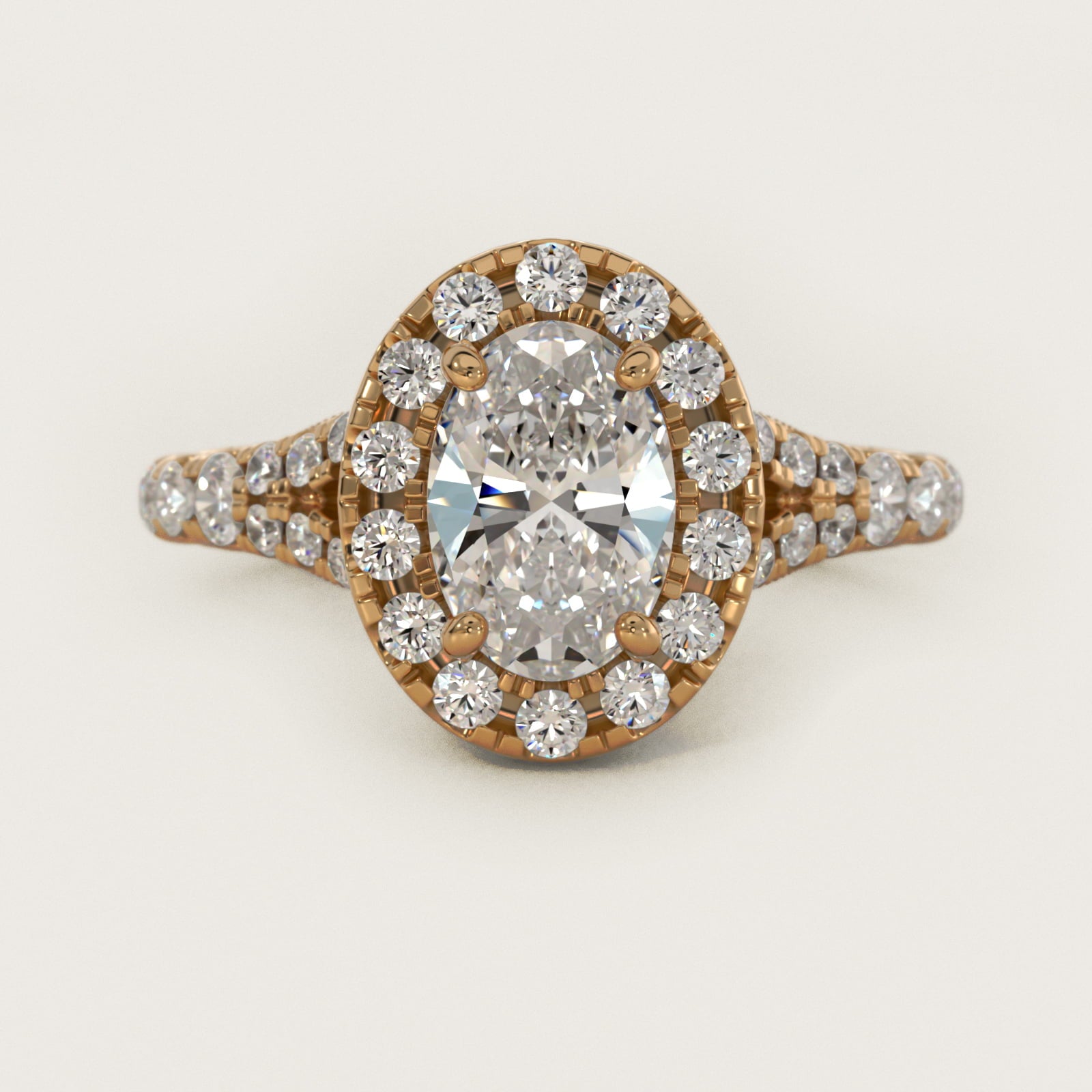 Lace Bridge Split Shank Halo Diamond Engagement Ring in 14k Yellow Gold (3/4 ct. tw.) - Oval Center