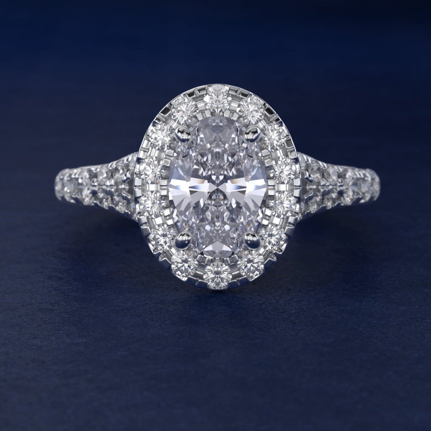 Lace Bridge Split Shank Halo Diamond Engagement Ring in Platinum (3/4 ct. tw.) - Oval Center