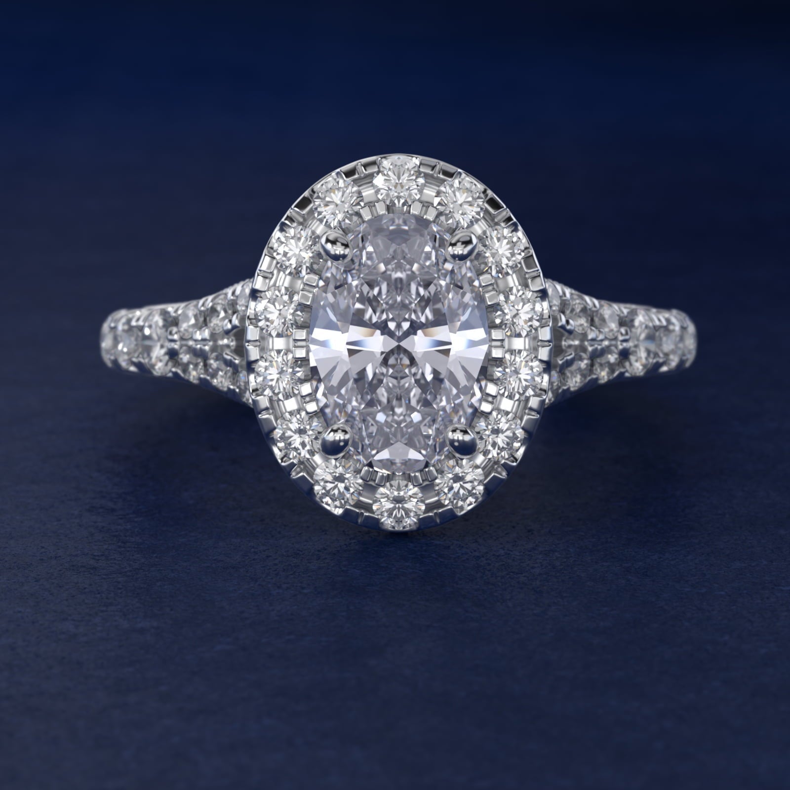 Lace Bridge Split Shank Halo Diamond Engagement Ring in Platinum (3/4 ct. tw.) - Oval Center