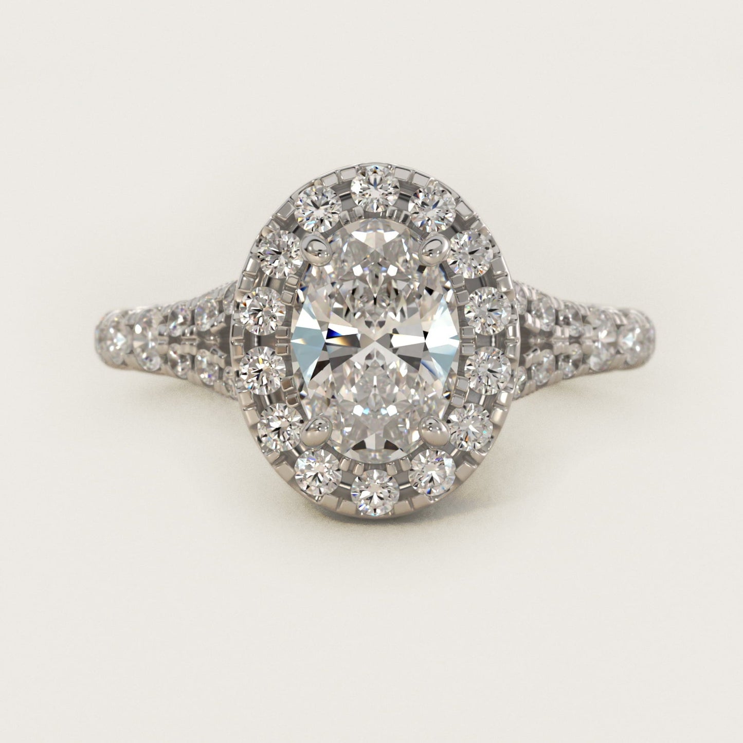 Lace Bridge Split Shank Halo Diamond Engagement Ring in Platinum (3/4 ct. tw.) - Oval Center