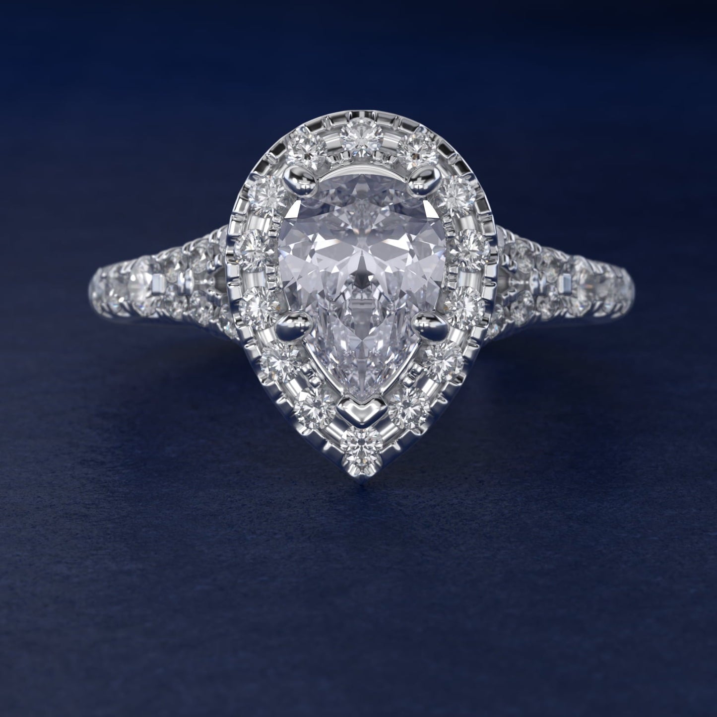 Lace Bridge Split Shank Halo Diamond Engagement Ring in Platinum (3/4 ct. tw.) - Pear Center