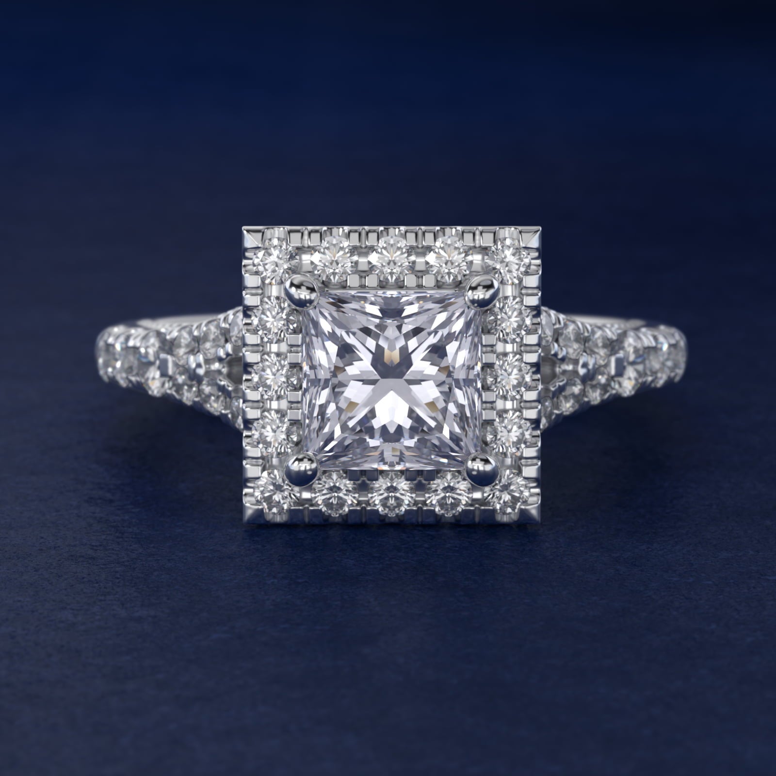 Lace Bridge Split Shank Halo Diamond Engagement Ring in Platinum (3/4 ct. tw.) - Princess Center