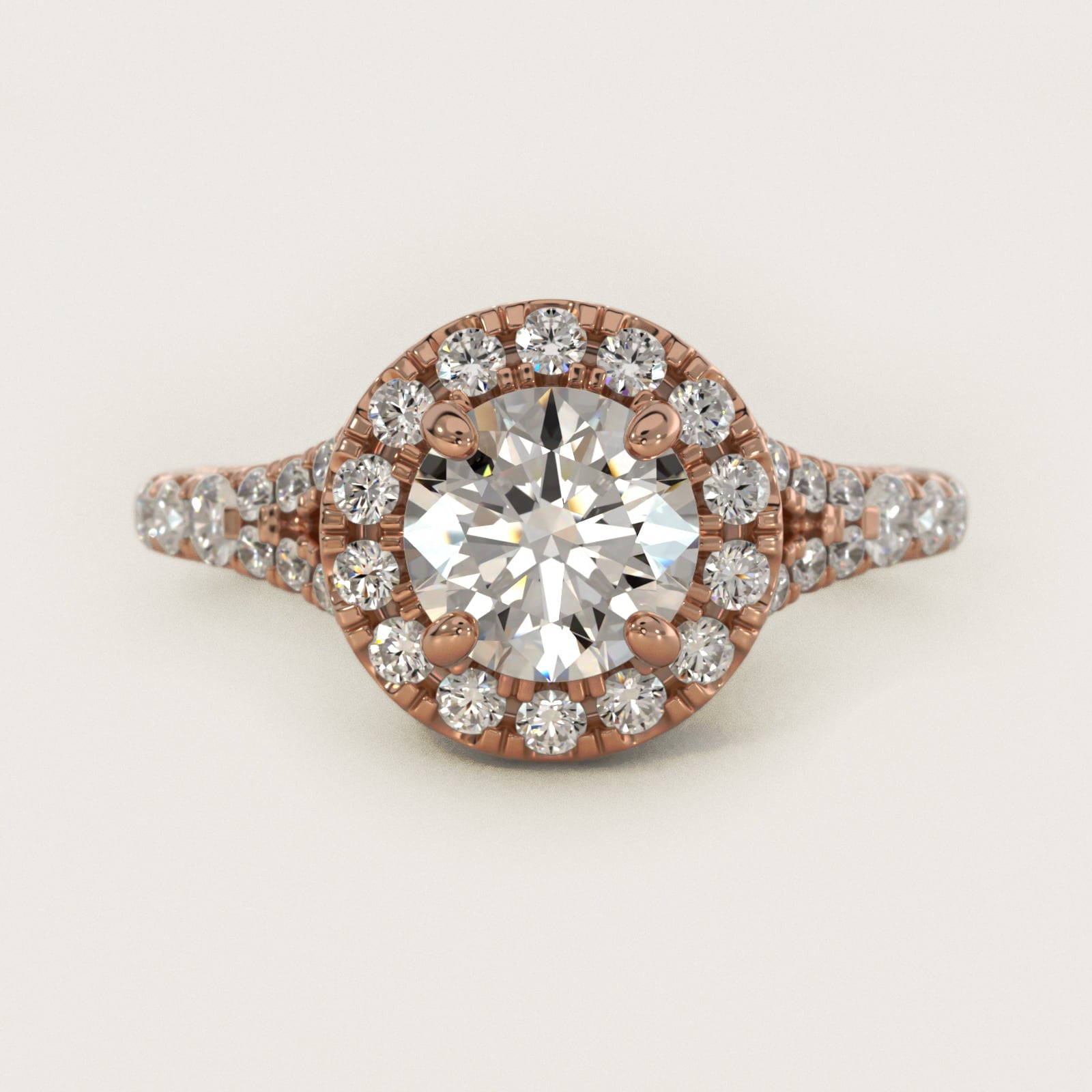 Lace Bridge Split Shank Halo Diamond Engagement Ring in 14k Rose Gold (3/4 ct. tw.) - Round Center