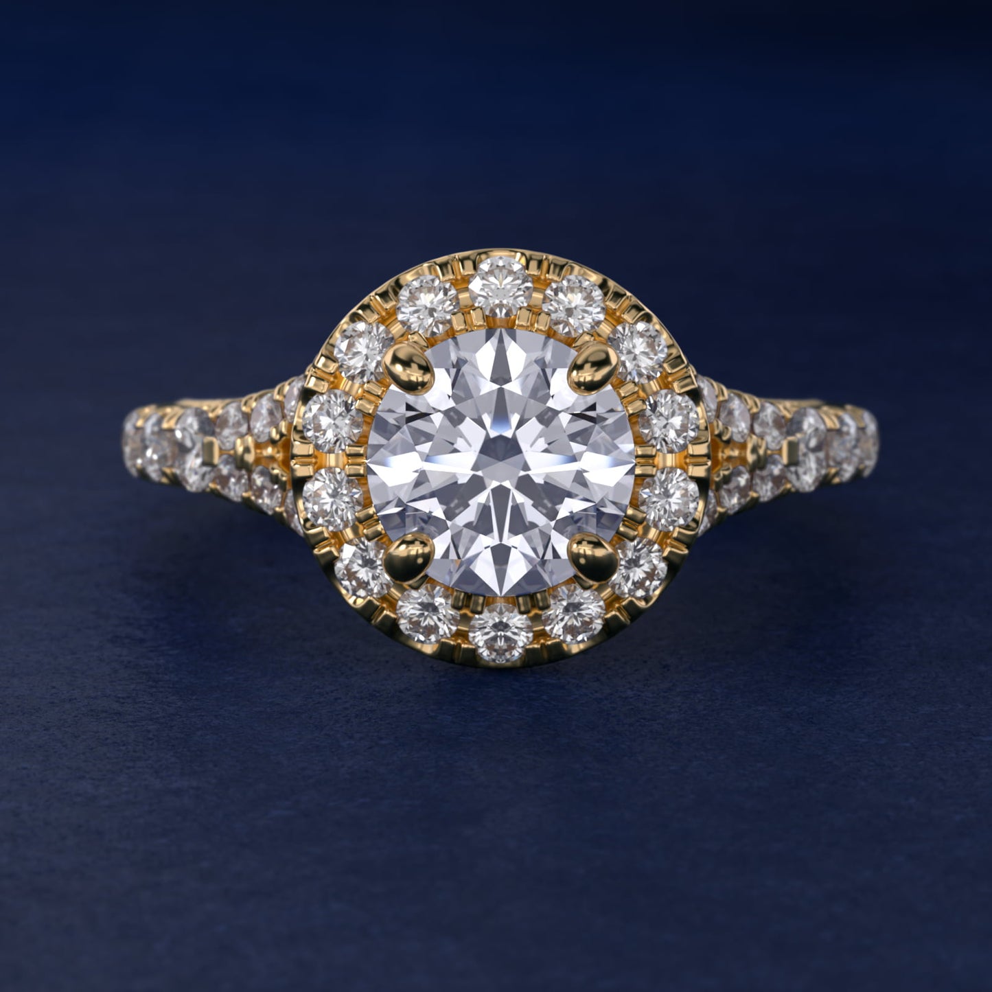 Lace Bridge Split Shank Halo Diamond Engagement Ring in 14k Yellow Gold (3/4 ct. tw.) - Round Center