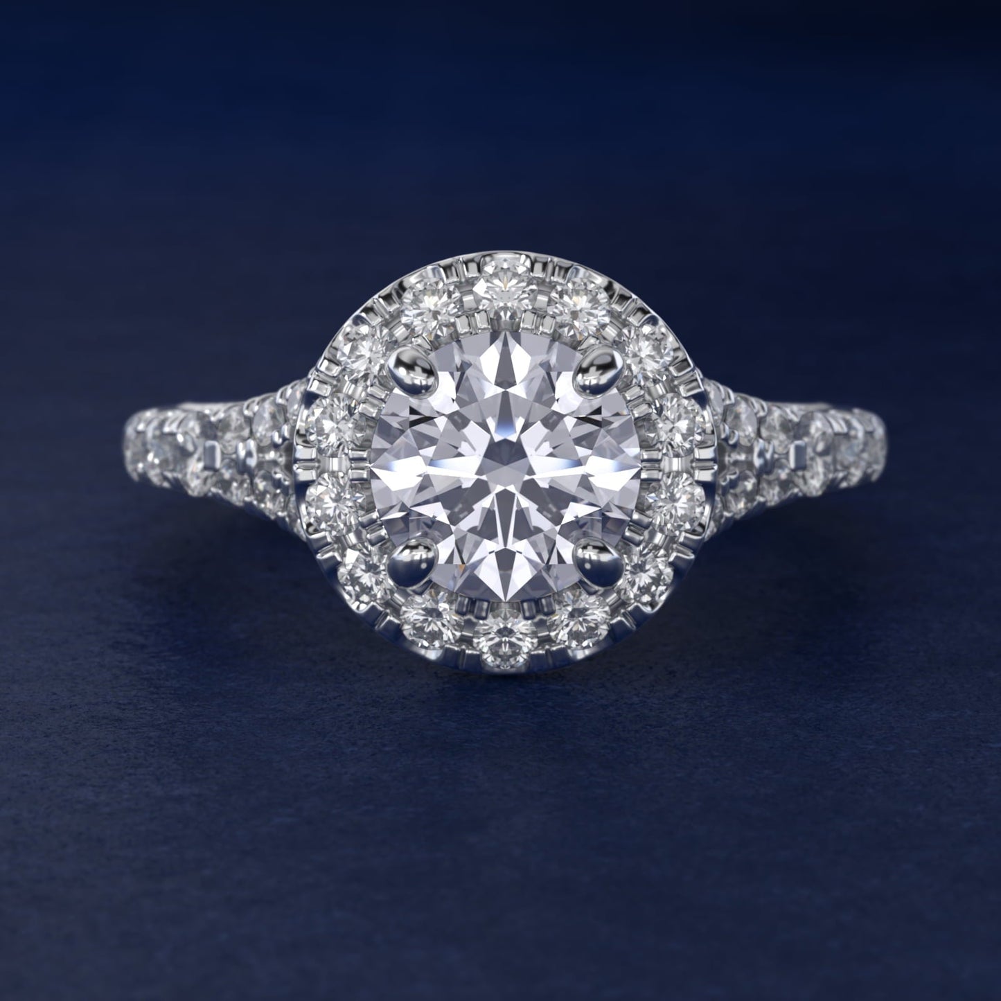 Lace Bridge Split Shank Halo Diamond Engagement Ring in Platinum (3/4 ct. tw.) - Round Center