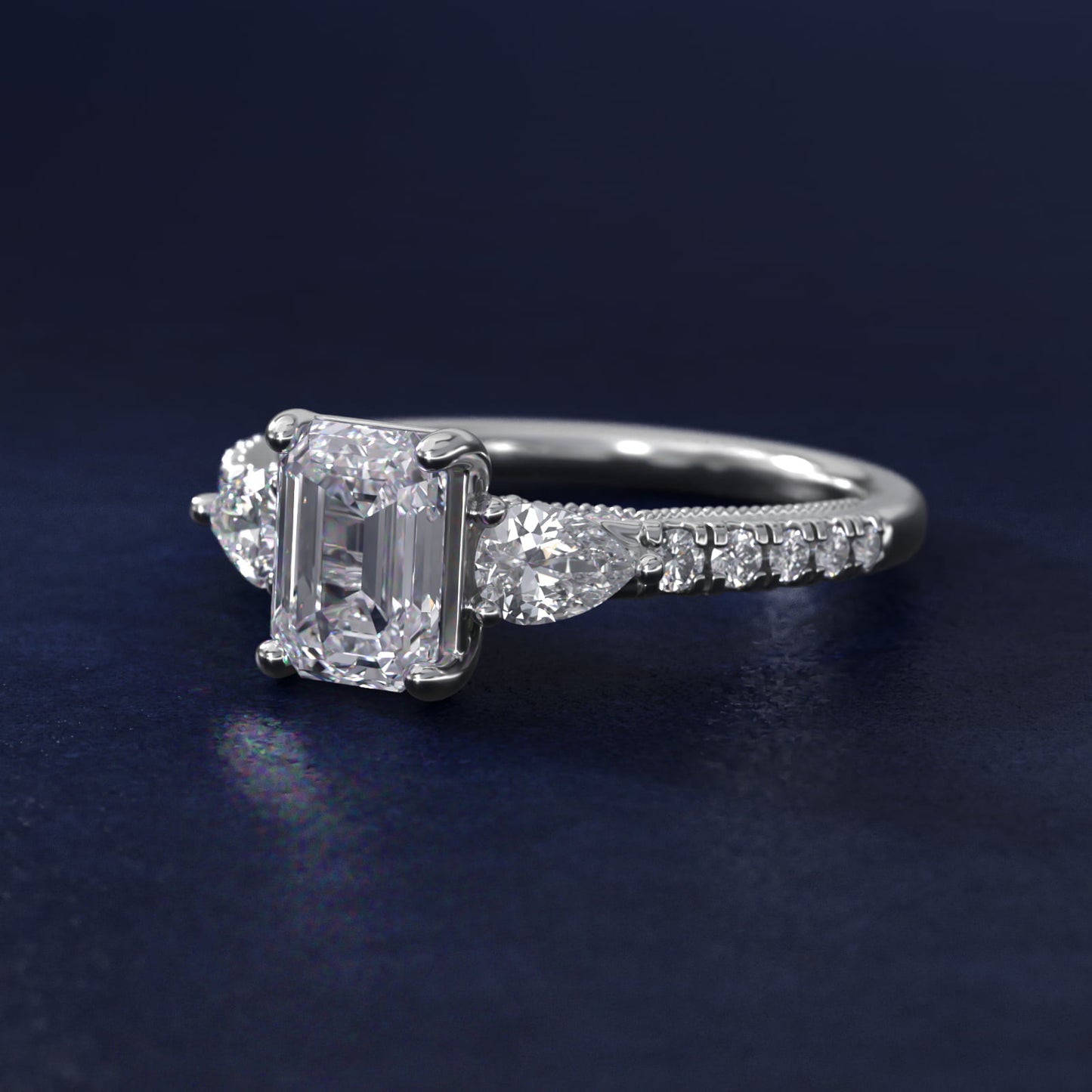 Lace Bridge Three Stone and Pave Diamond Engagement Ring in Platinum (1/2 ct. t.w) - Emerald Center