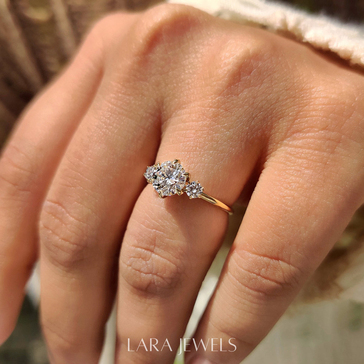 Lab grown round engagement ring in Rose Gold, available in Silver. IGI certified, ethically sourced, handcrafted at Lara Jewels.