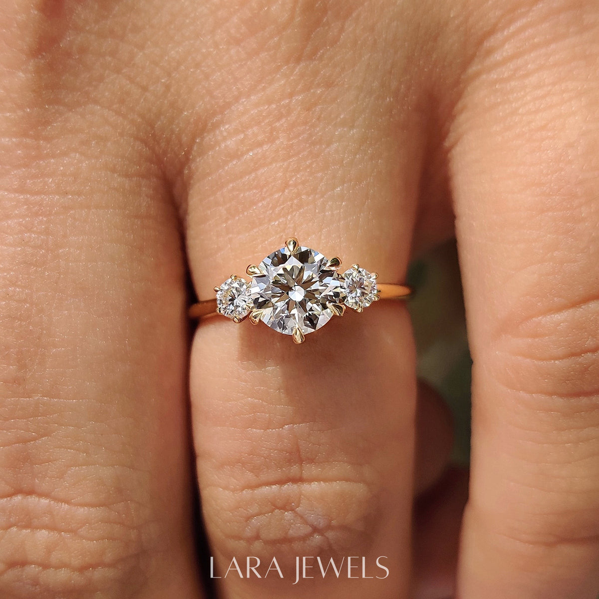 Lab grown round engagement ring in Rose Gold, available in Silver. IGI certified, ethically sourced, handcrafted at Lara Jewels.