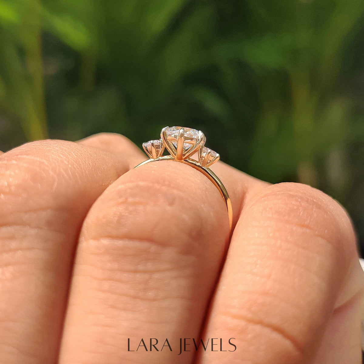 Lab grown round engagement ring in Rose Gold, available in Silver. IGI certified, ethically sourced, handcrafted at Lara Jewels.