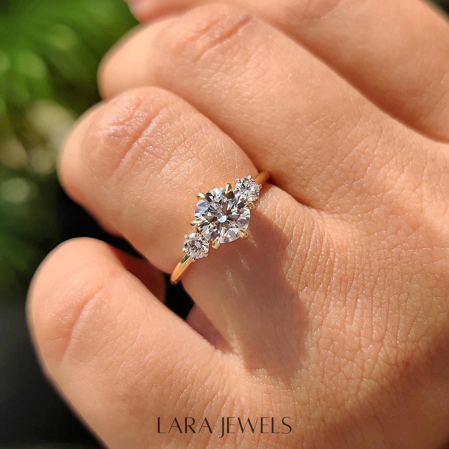 Lab grown round engagement ring in Rose Gold, available in Silver. IGI certified, ethically sourced, handcrafted at Lara Jewels.