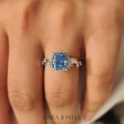 Lab grown cushion engagement ring in Cluster Setting, available in Silver. IGI certified, ethically sourced, handcrafted at Lara Jewels.