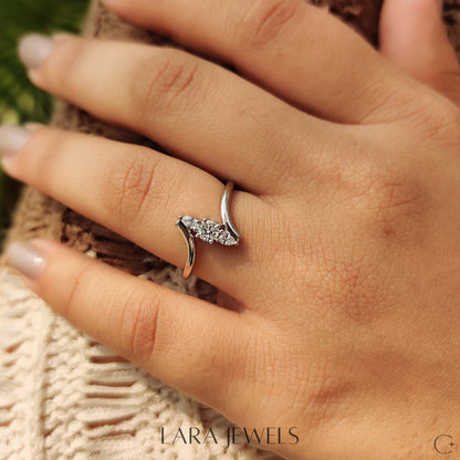 Lab grown round engagement ring in Round And Pear Diamond, available in Silver. IGI certified, ethically sourced, handcrafted at Lara Jewels.