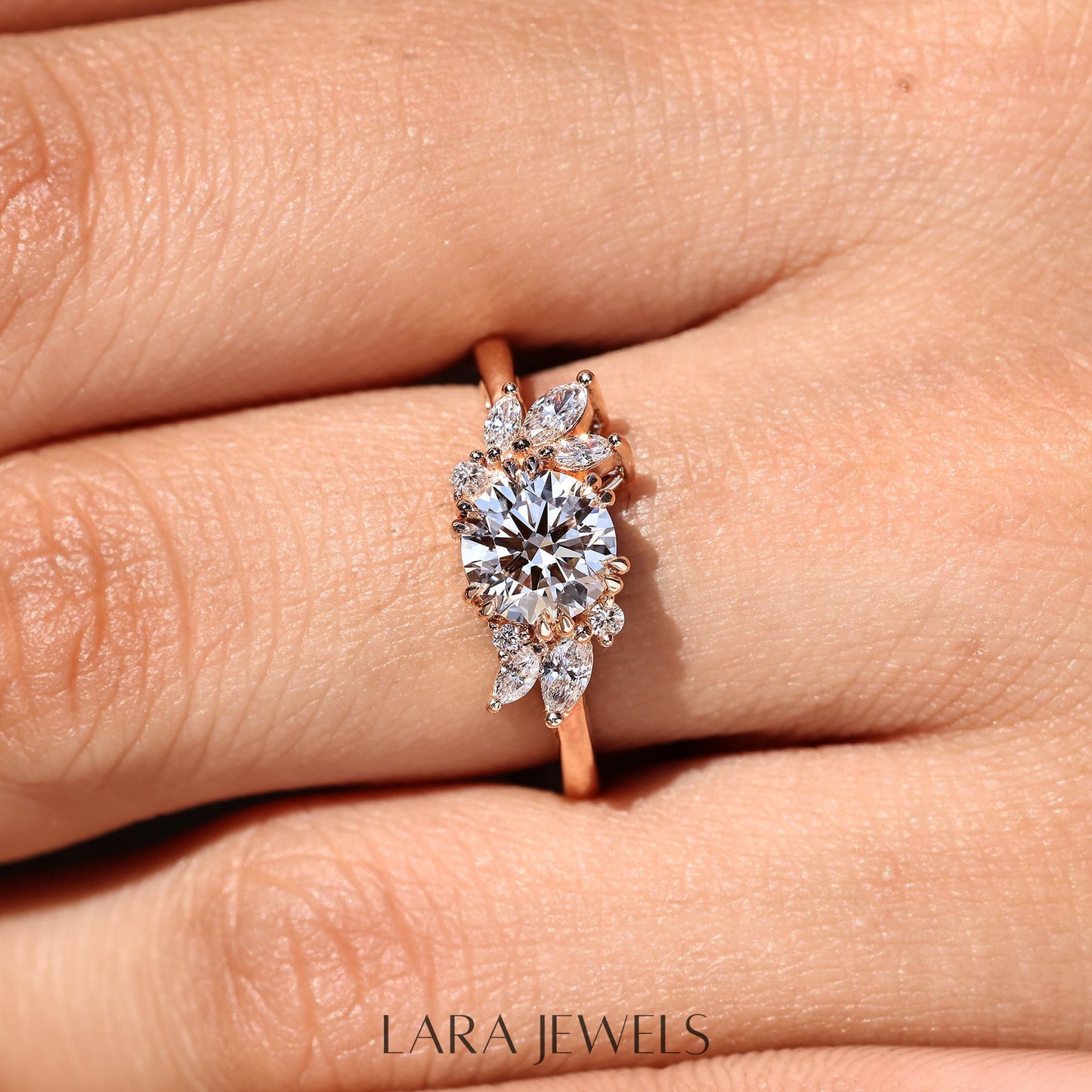 Lab grown round engagement ring in Lara Jewels setting, available in Silver. IGI certified, ethically sourced, handcrafted at Lara Jewels.