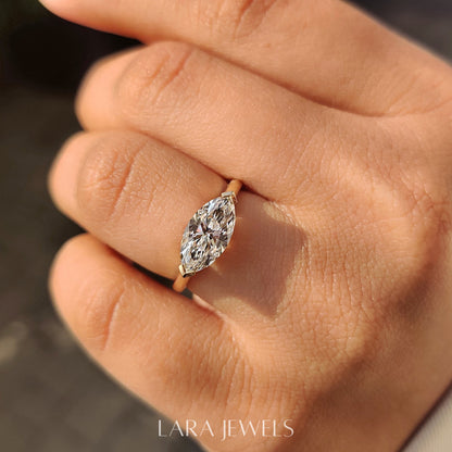 Lab grown marquise engagement ring in Solitaire Style, available in Silver. IGI certified, ethically sourced, handcrafted at Lara Jewels.
