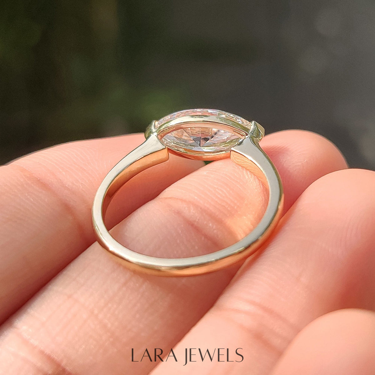 Lab grown marquise engagement ring in Solitaire Style, available in Silver. IGI certified, ethically sourced, handcrafted at Lara Jewels.