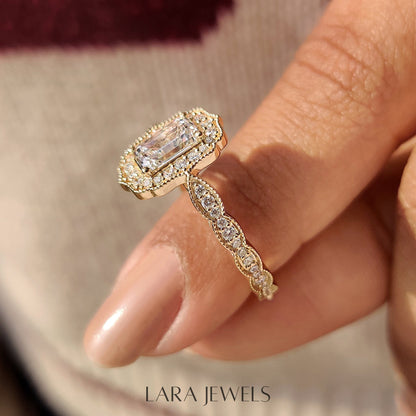 Lab grown round engagement ring in Round Diamond Halo Style, available in Silver. IGI certified, ethically sourced, handcrafted at Lara Jewels.