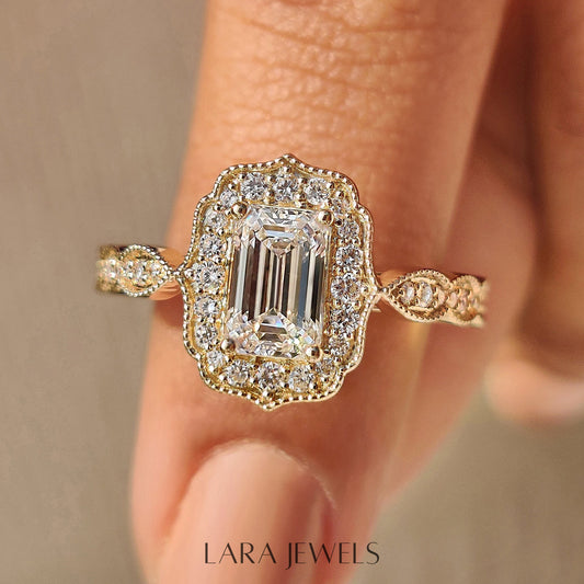 Lab grown round engagement ring in Round Diamond Halo Style, available in Silver. IGI certified, ethically sourced, handcrafted at Lara Jewels.