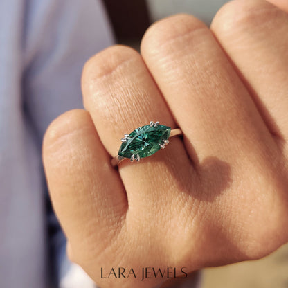 Lab grown marquise engagement ring in Solitaire Style, available in Silver. IGI certified, ethically sourced, handcrafted at Lara Jewels.