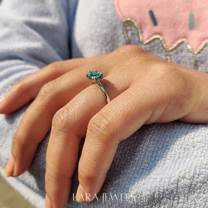 Lab grown marquise engagement ring in Solitaire Style, available in Silver. IGI certified, ethically sourced, handcrafted at Lara Jewels.