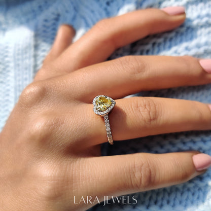Lab grown heart engagement ring in Lara Jewels setting, available in Silver. IGI certified, ethically sourced, handcrafted at Lara Jewels.