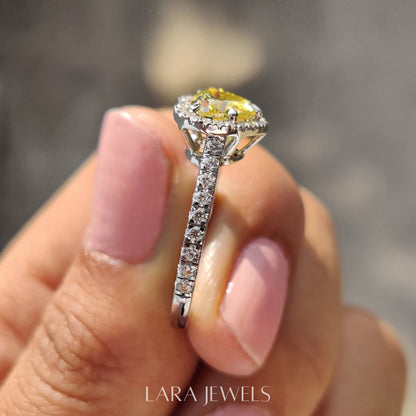 Lab grown heart engagement ring in Lara Jewels setting, available in Silver. IGI certified, ethically sourced, handcrafted at Lara Jewels.
