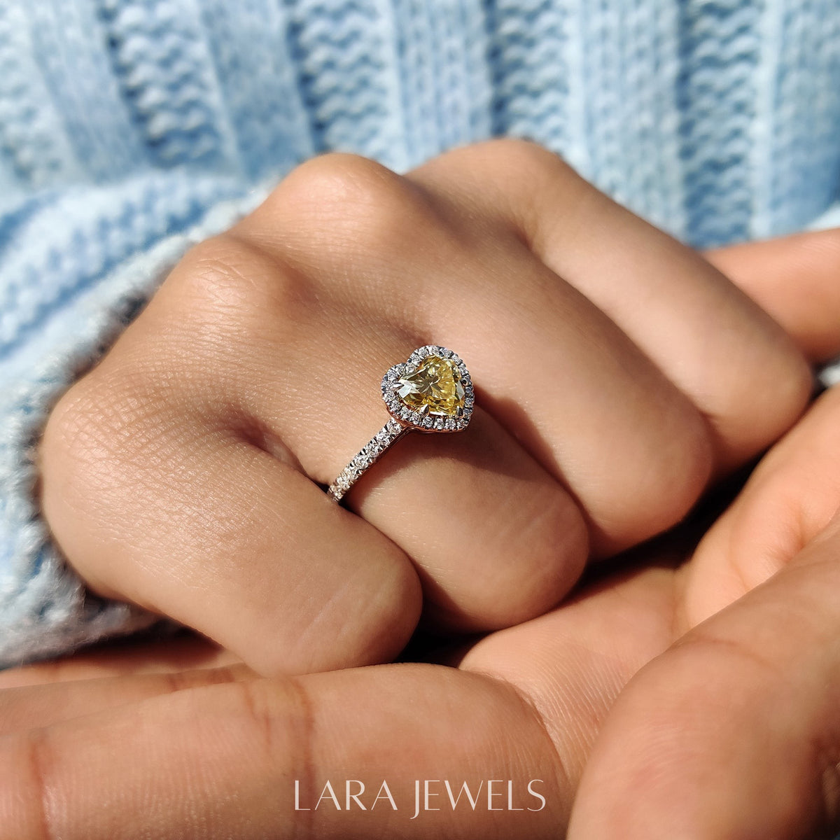 Lab grown heart engagement ring in Lara Jewels setting, available in Silver. IGI certified, ethically sourced, handcrafted at Lara Jewels.