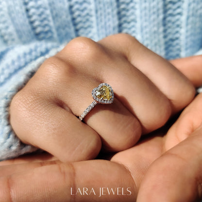 Lab grown heart engagement ring in Lara Jewels setting, available in Silver. IGI certified, ethically sourced, handcrafted at Lara Jewels.