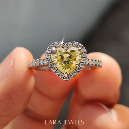 Lab grown heart engagement ring in Lara Jewels setting, available in Silver. IGI certified, ethically sourced, handcrafted at Lara Jewels.