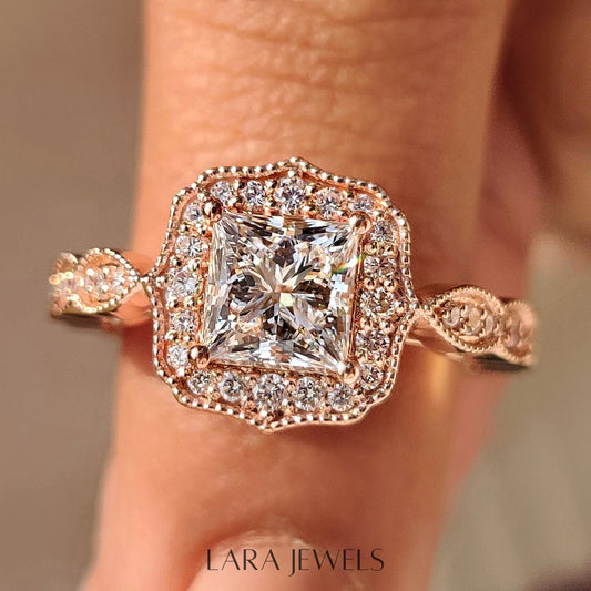 Lab grown princess engagement ring in Lara Jewels setting, available in Silver. IGI certified, ethically sourced, handcrafted at Lara Jewels.
