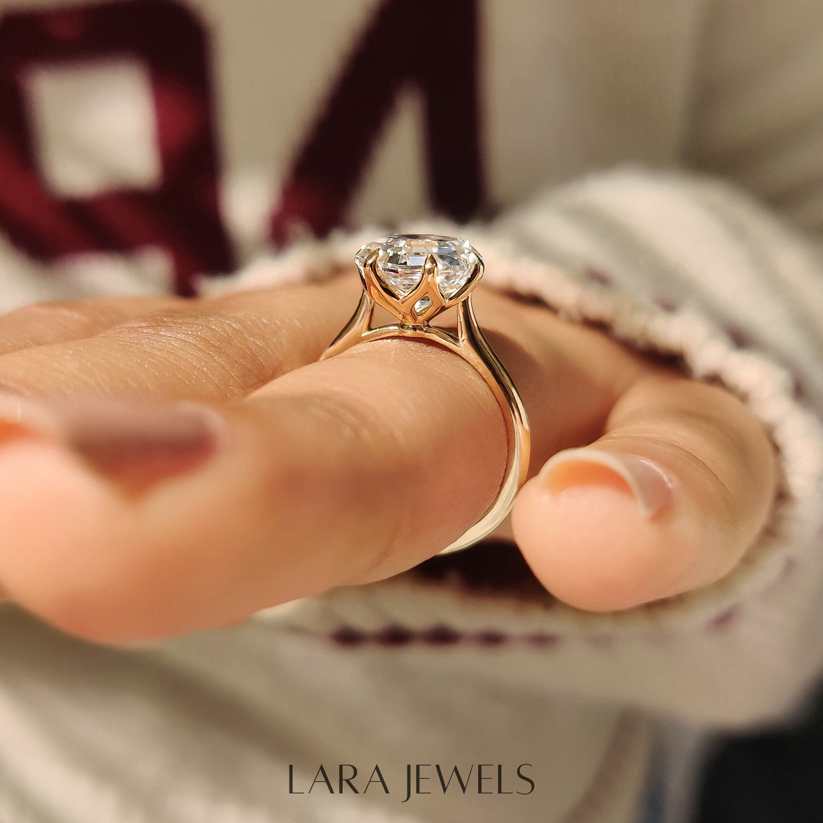 Lab grown hexagon engagement ring in Tulip Setting, available in Silver. IGI certified, ethically sourced, handcrafted at Lara Jewels.