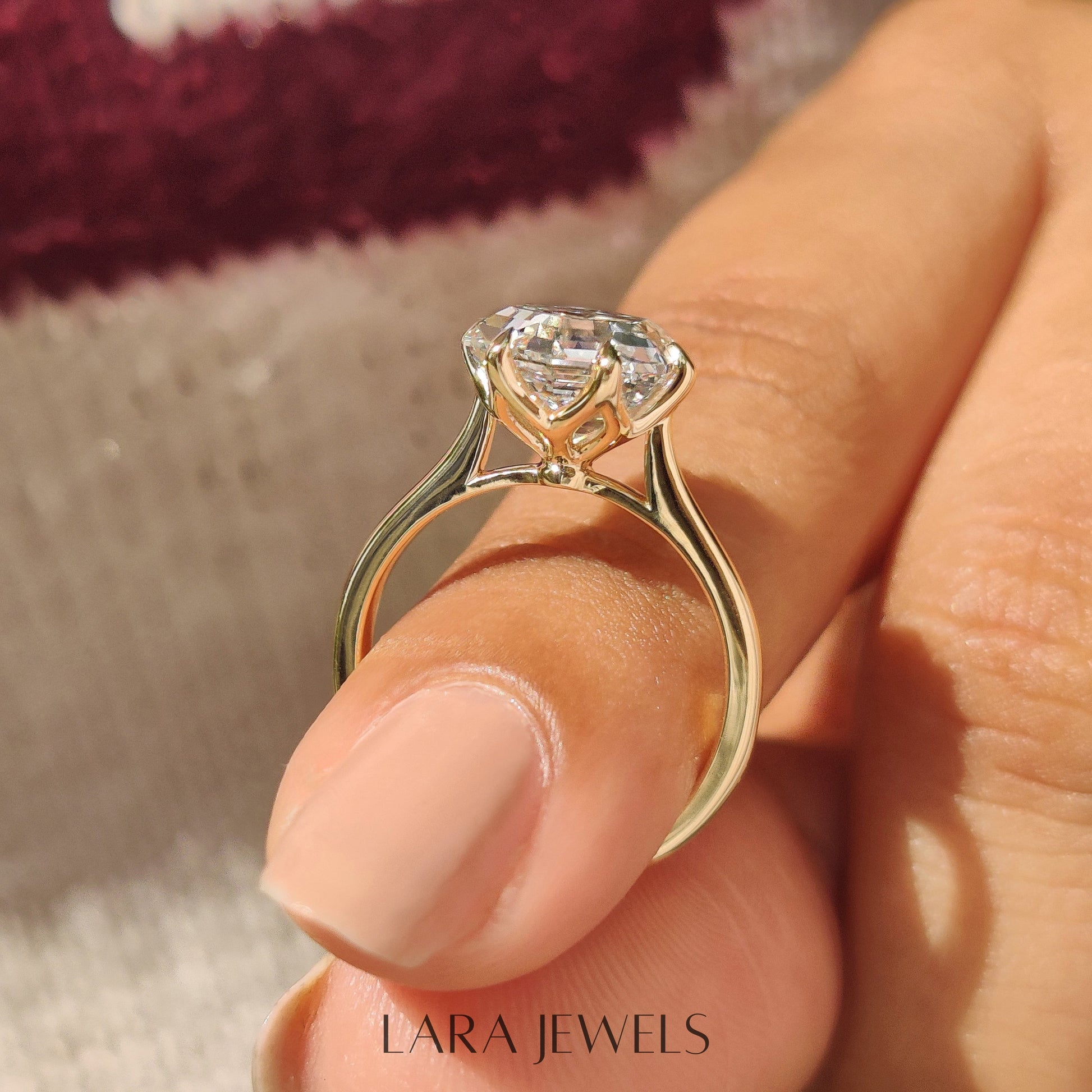Lab grown hexagon engagement ring in Tulip Setting, available in Silver. IGI certified, ethically sourced, handcrafted at Lara Jewels.