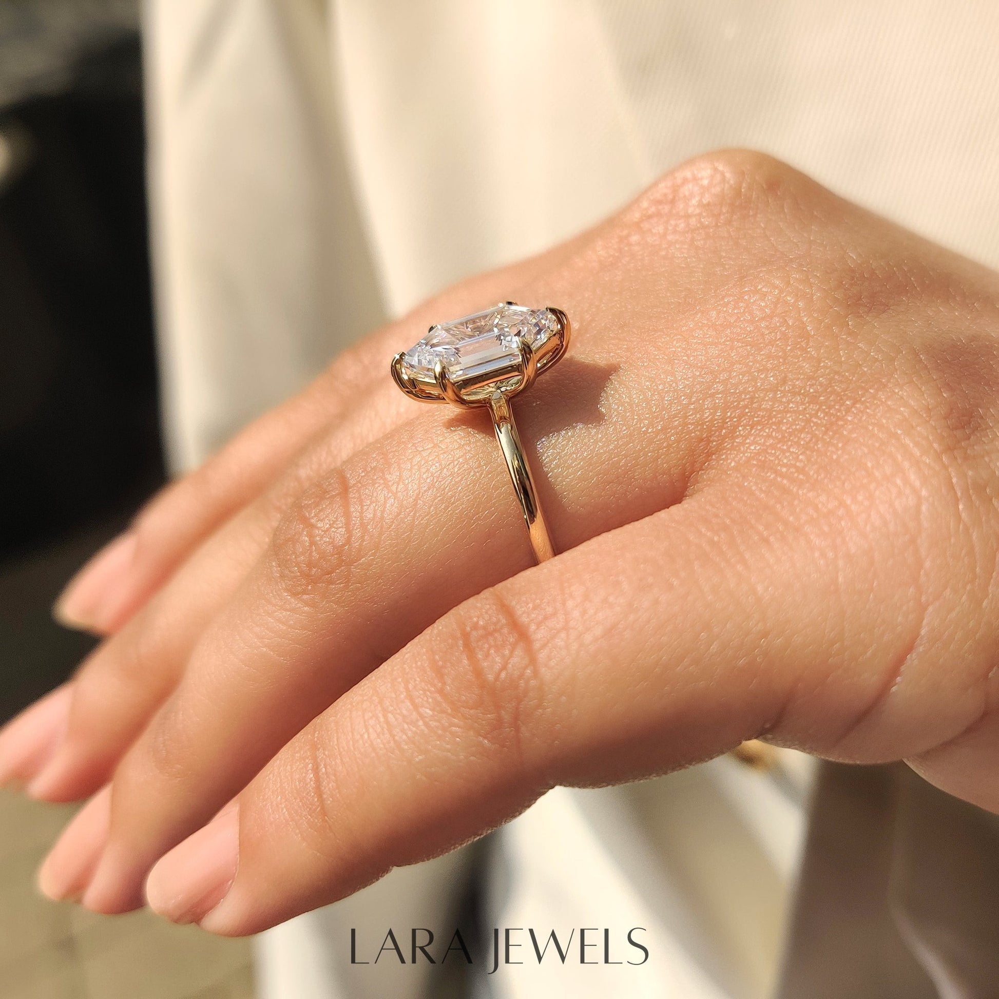 Lab grown hexagon engagement ring in Lara Jewels setting, available in Silver. IGI certified, ethically sourced, handcrafted at Lara Jewels.