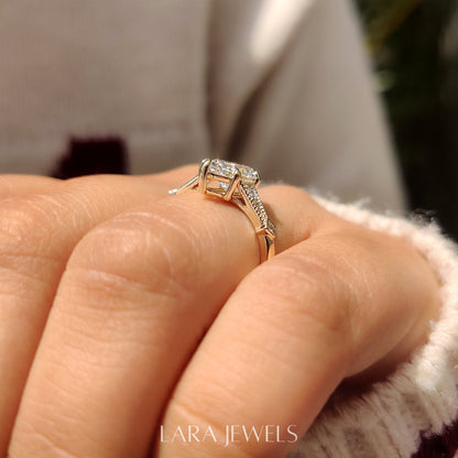 Lab grown marquise engagement ring in Milgrain Details, available in Silver. IGI certified, ethically sourced, handcrafted at Lara Jewels.