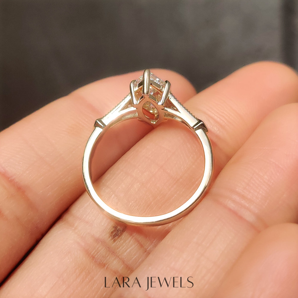 Lab grown marquise engagement ring in Milgrain Details, available in Silver. IGI certified, ethically sourced, handcrafted at Lara Jewels.