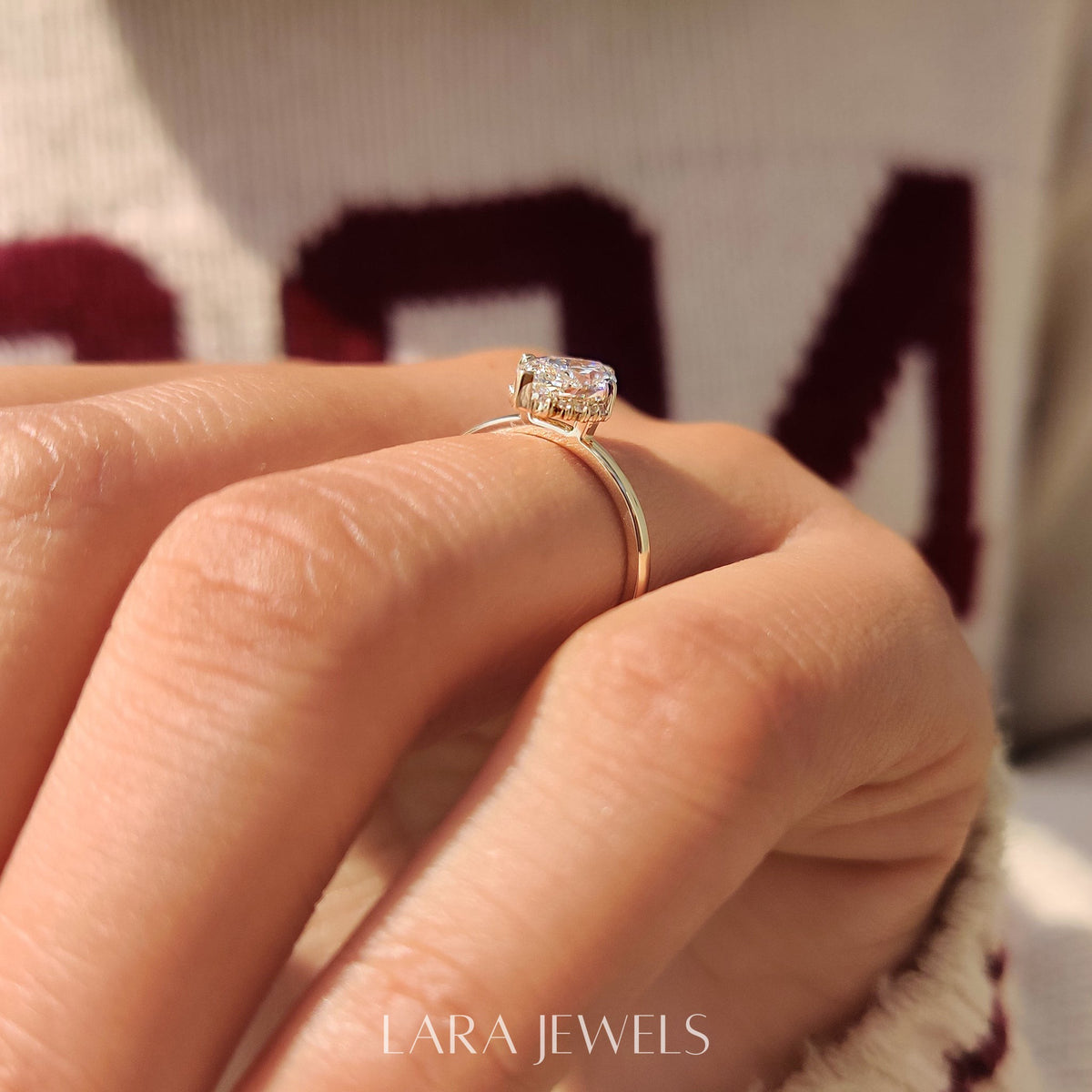 Lab grown marquise engagement ring in Milgrain Details, available in Silver. IGI certified, ethically sourced, handcrafted at Lara Jewels.