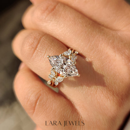 Lab grown marquise engagement ring in Tulip Setting, available in Silver. IGI certified, ethically sourced, handcrafted at Lara Jewels.