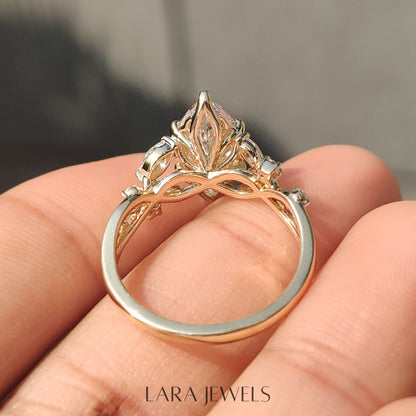 Lab grown marquise engagement ring in Tulip Setting, available in Silver. IGI certified, ethically sourced, handcrafted at Lara Jewels.