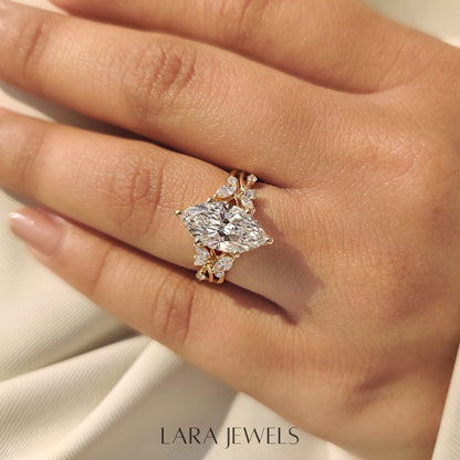 Lab grown marquise engagement ring in Tulip Setting, available in Silver. IGI certified, ethically sourced, handcrafted at Lara Jewels.