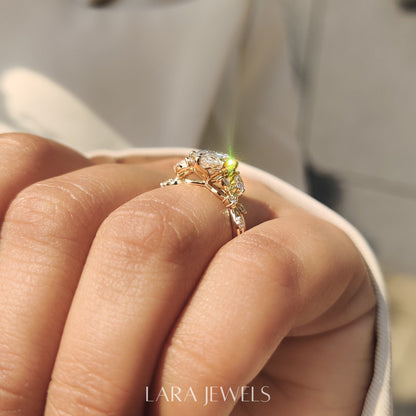 Lab grown marquise engagement ring in Tulip Setting, available in Silver. IGI certified, ethically sourced, handcrafted at Lara Jewels.