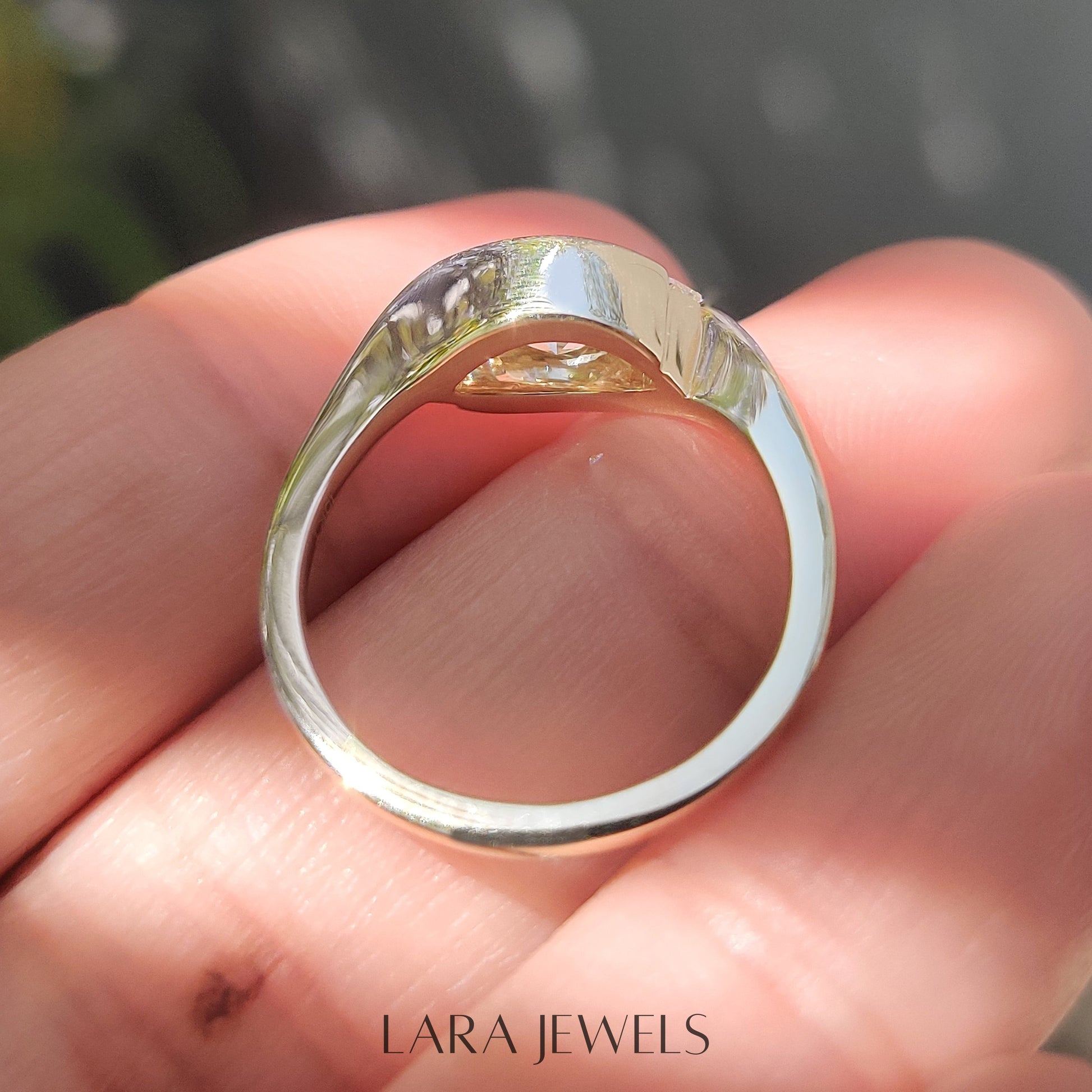 Lab grown marquise engagement ring in Bypass Setting, available in Silver. IGI certified, ethically sourced, handcrafted at Lara Jewels.