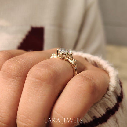 Lab grown oval engagement ring in Leaf Style Prong, available in Silver. IGI certified, ethically sourced, handcrafted at Lara Jewels.