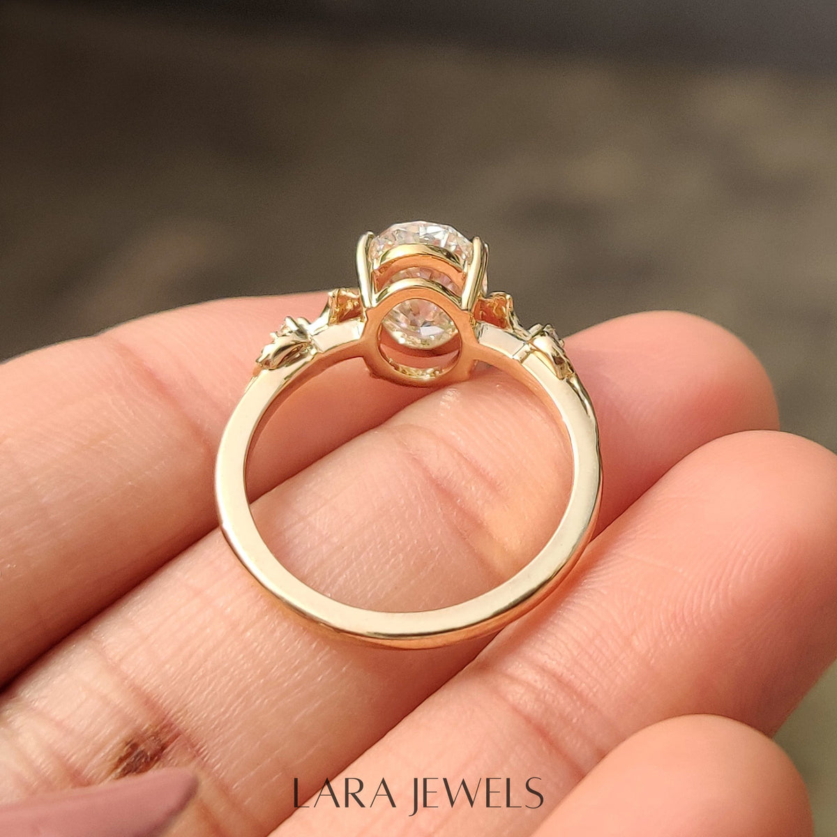 Lab grown oval engagement ring in Leaf Style Prong, available in Silver. IGI certified, ethically sourced, handcrafted at Lara Jewels.