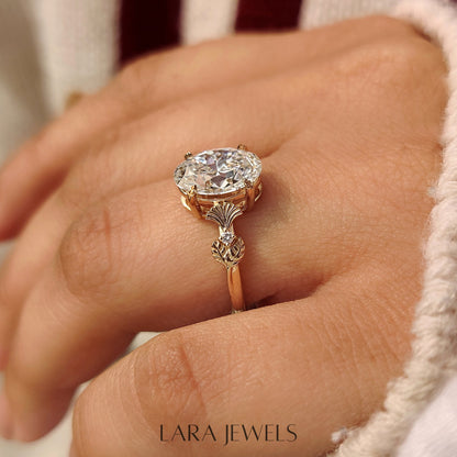 Lab grown oval engagement ring in Leaf Style Prong, available in Silver. IGI certified, ethically sourced, handcrafted at Lara Jewels.