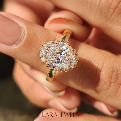 Lab grown oval engagement ring in Round Cut Diamond Basket Setting, available in Silver. IGI certified, ethically sourced, handcrafted at Lara Jewels.