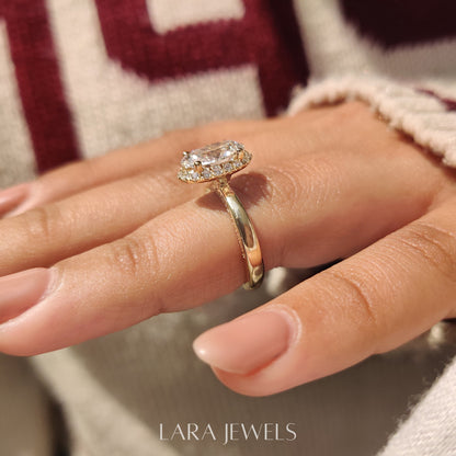 Lab grown oval engagement ring in Round Cut Diamond Basket Setting, available in Silver. IGI certified, ethically sourced, handcrafted at Lara Jewels.