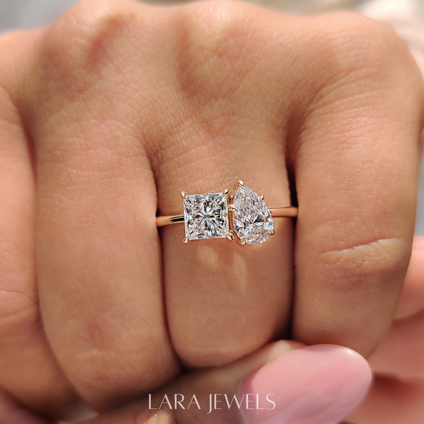 Lab grown princess engagement ring in Lara Jewels setting, available in Silver. IGI certified, ethically sourced, handcrafted at Lara Jewels.