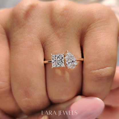 Lab grown princess engagement ring in Lara Jewels setting, available in Silver. IGI certified, ethically sourced, handcrafted at Lara Jewels.