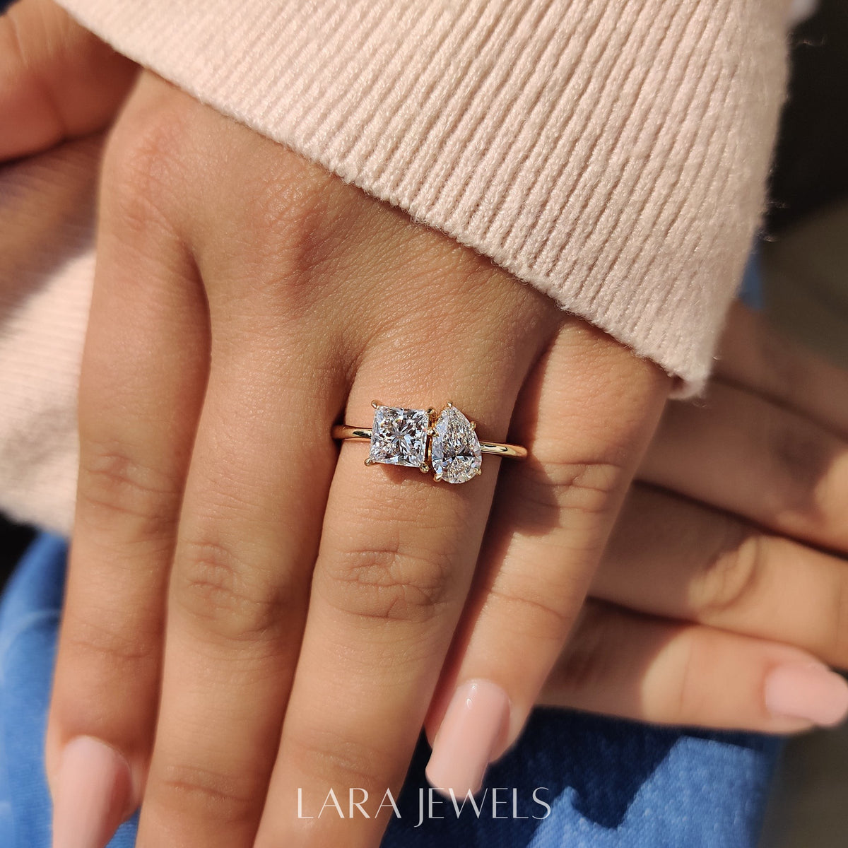 Lab grown princess engagement ring in Lara Jewels setting, available in Silver. IGI certified, ethically sourced, handcrafted at Lara Jewels.
